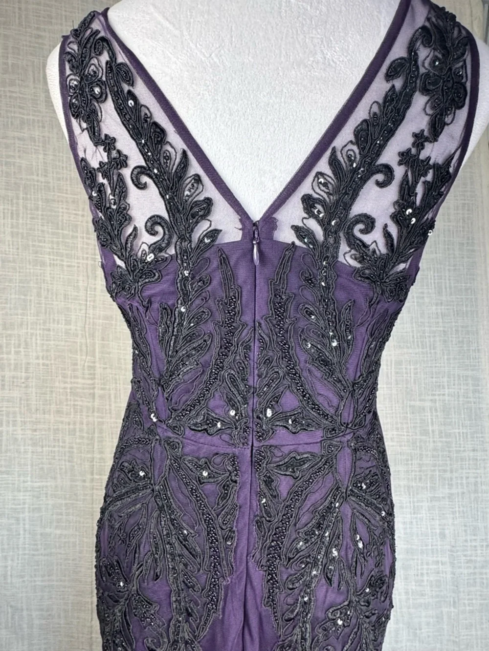 Adrianna Papell Embellished Illusion Neck Maxi in Plum and Black - Picture 5 of 11